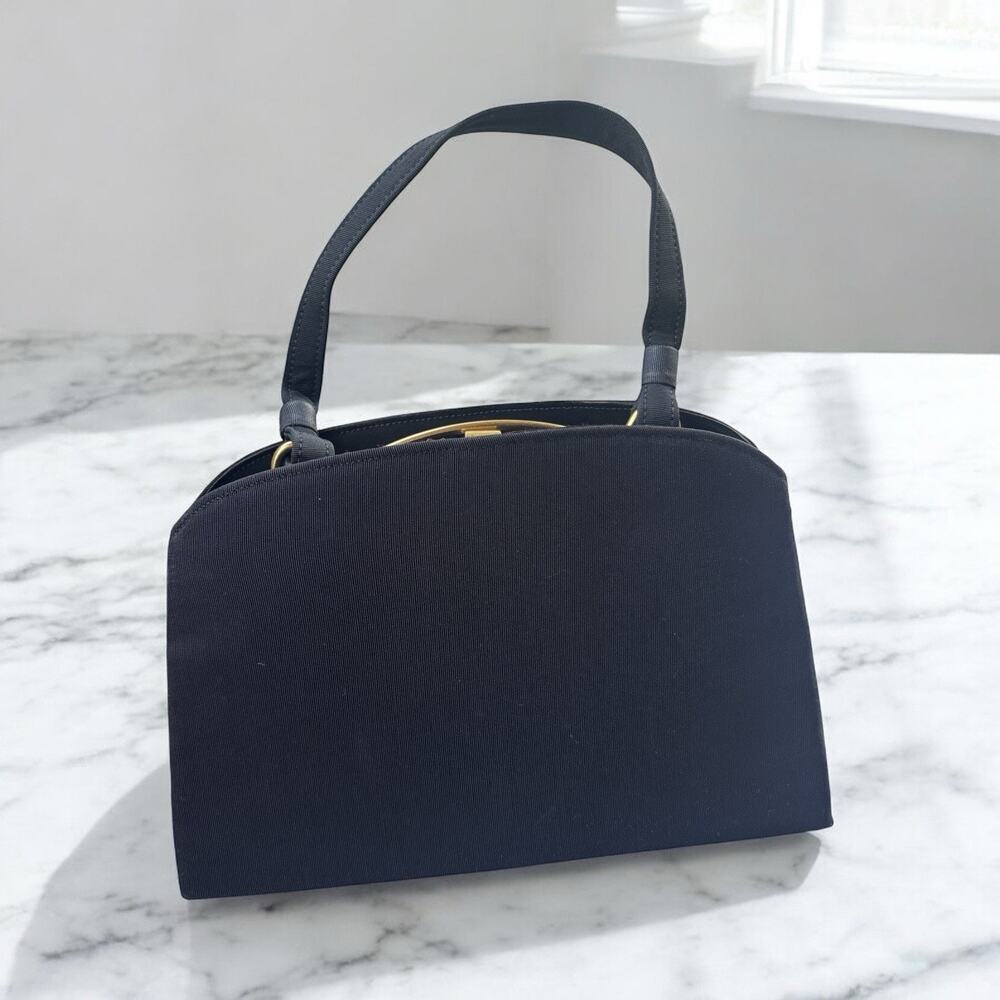 Vintage Garay Black Evening Bag Purse Gold-tone Clasp Wool Rayon Acetate